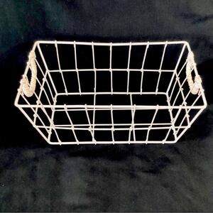 White Wire Storage Basket w/ Macrame Handles